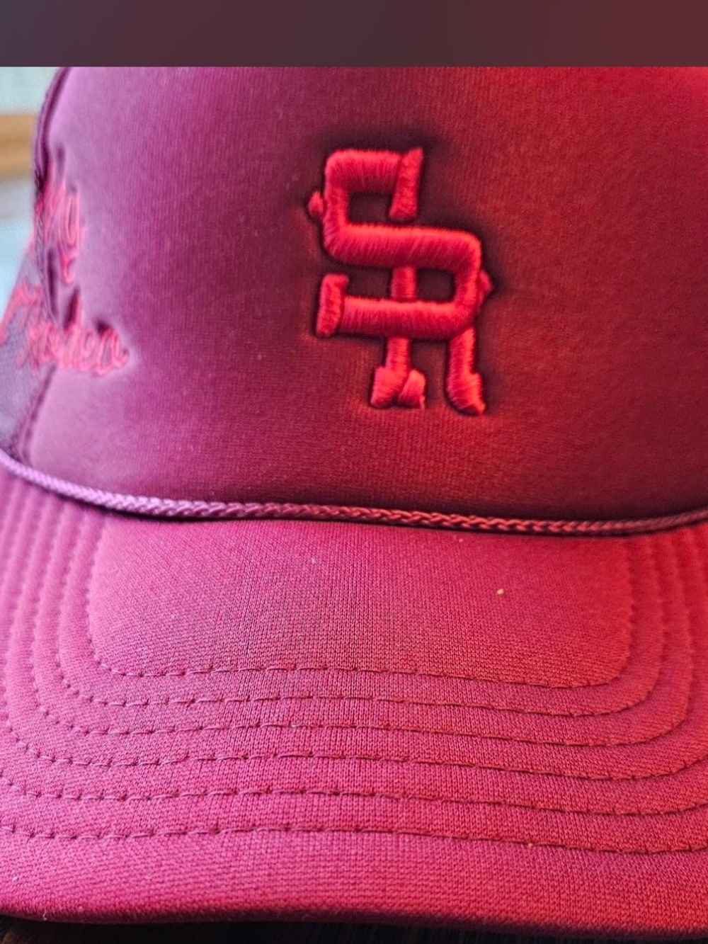 Stevenson Ranch SR Maroon 'Not My First Rodeo' Mesh Back Trucker Hat Adjustable - Picture 3 of 6